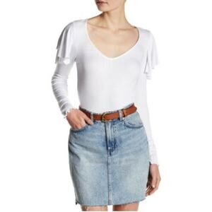 We the Free White On Rewind Long Sleeve Lettuce Hem Blouse Top M